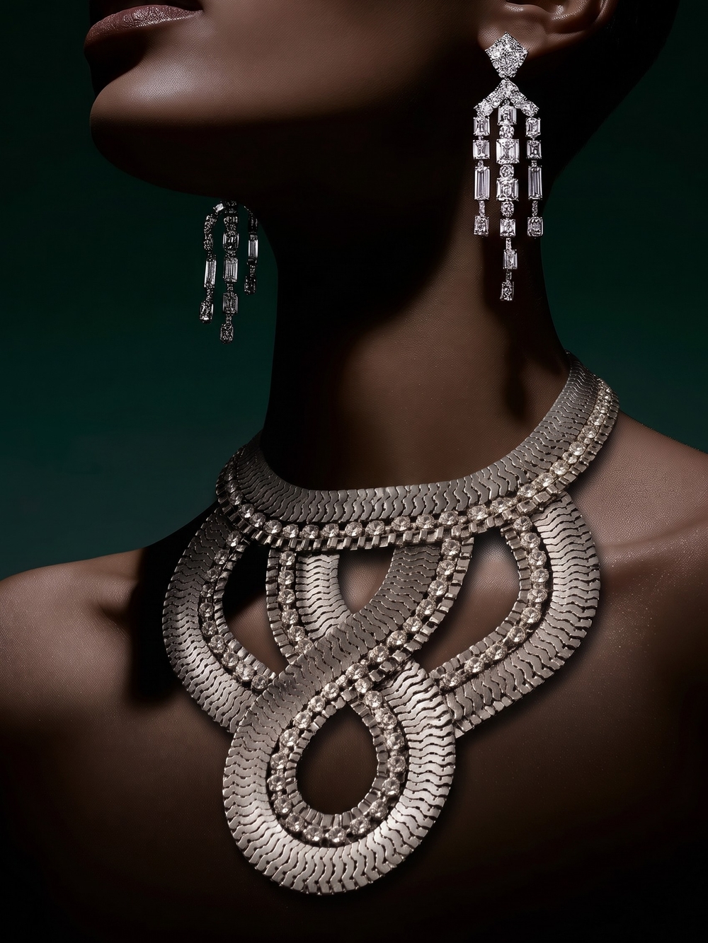 Lucia Statement Necklace Gunmetal Crystal Bib Necklace  Bold